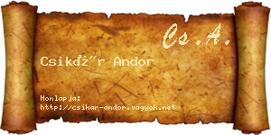 Csikár Andor névjegykártya